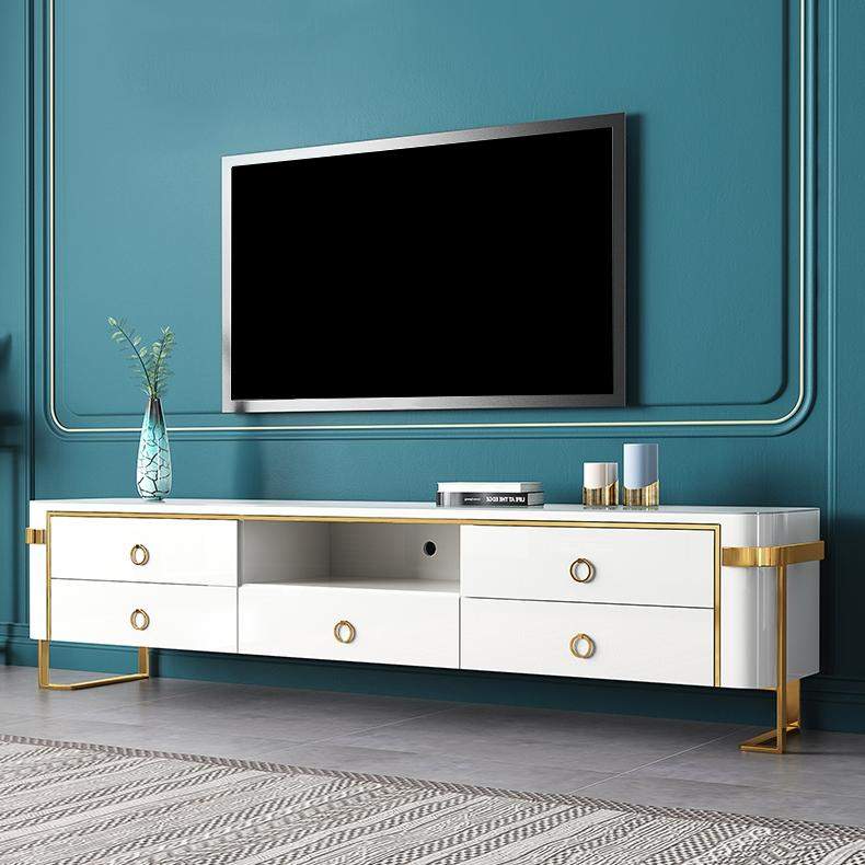 White TV Stand Modern Gold TV Console with Storage Media Cabinet for TVs Up to 78 Inches-Richsoul-Furniture,Living Room Furniture,TV Stands