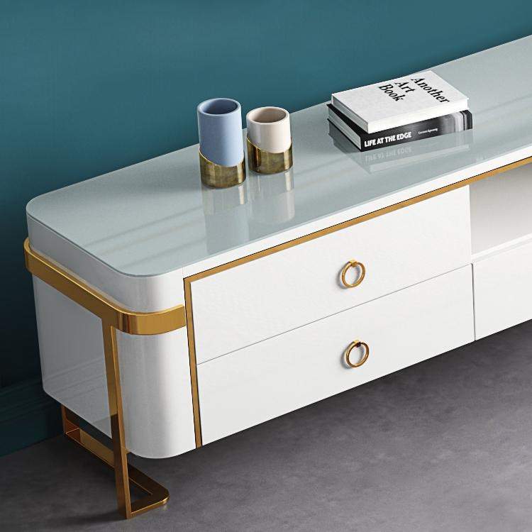 White TV Stand Modern Gold TV Console with Storage Media Cabinet for TVs Up to 78 Inches-Richsoul-Furniture,Living Room Furniture,TV Stands