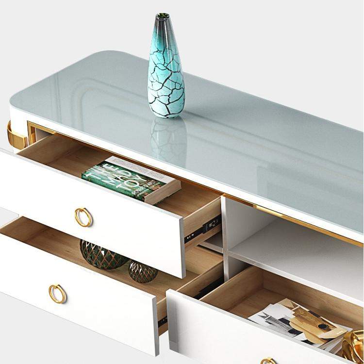 White TV Stand Modern Gold TV Console with Storage Media Cabinet for TVs Up to 78 Inches-Richsoul-Furniture,Living Room Furniture,TV Stands