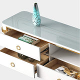 White TV Stand Modern Gold TV Console with Storage Media Cabinet for TVs Up to 78 Inches-Richsoul-Furniture,Living Room Furniture,TV Stands