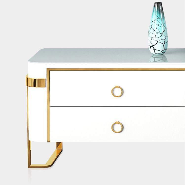 White TV Stand Modern Gold TV Console with Storage Media Cabinet for TVs Up to 78 Inches-Richsoul-Furniture,Living Room Furniture,TV Stands