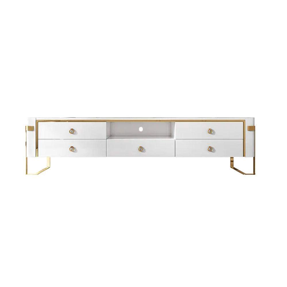 White TV Stand Modern Gold TV Console with Storage Media Cabinet for TVs Up to 78 Inches-Richsoul-Furniture,Living Room Furniture,TV Stands