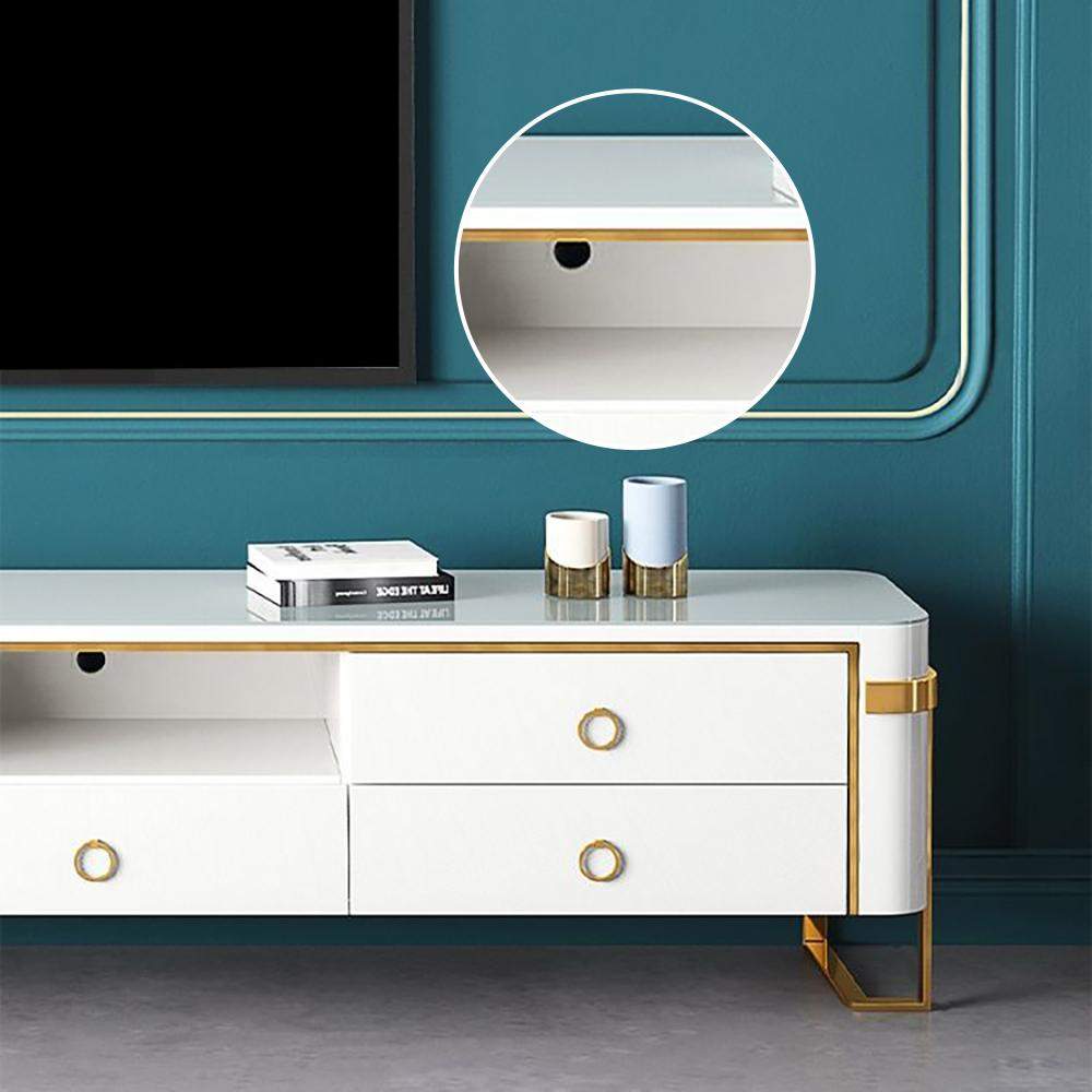 White TV Stand Modern Gold TV Console with Storage Media Cabinet for TVs Up to 78 Inches-Richsoul-Furniture,Living Room Furniture,TV Stands