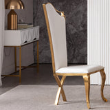 White Upholstered Dining Chairs Set of 2 Stainless Steel Side Chair with Gold Legs