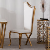 White Upholstered Dining Chairs Set of 2 Stainless Steel Side Chair with Gold Legs
