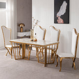 White Upholstered Dining Chairs Set of 2 Stainless Steel Side Chair with Gold Legs