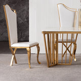White Upholstered Dining Chairs Set of 2 Stainless Steel Side Chair with Gold Legs