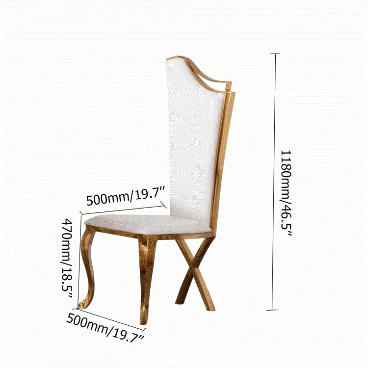 White Upholstered Dining Chairs Set of 2 Stainless Steel Side Chair with Gold Legs