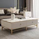 Mesa de centro rectangular de mármol blanco de imitación en dorado con almacenamiento 4 cajones 51.2