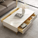 White Faux Marble Rectangle Coffee Table in Gold with Storage 4 Drawers 51.2"-Richsoul-Coffee Tables,Furniture,Living Room Furniture