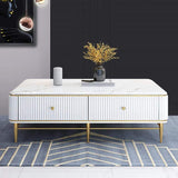 White Faux Marble Rectangle Coffee Table in Gold with Storage 4 Drawers 51.2"-Richsoul-Coffee Tables,Furniture,Living Room Furniture