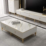 White Faux Marble Rectangle Coffee Table in Gold with Storage 4 Drawers 51.2"-Richsoul-Coffee Tables,Furniture,Living Room Furniture
