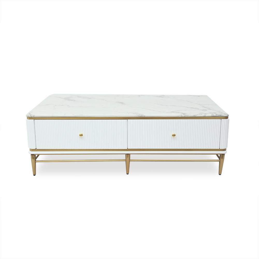 White Faux Marble Rectangle Coffee Table in Gold with Storage 4 Drawers 51.2"-Richsoul-Coffee Tables,Furniture,Living Room Furniture