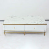 White Faux Marble Rectangle Coffee Table in Gold with Storage 4 Drawers 51.2"-Richsoul-Coffee Tables,Furniture,Living Room Furniture