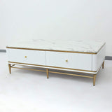 White Faux Marble Rectangle Coffee Table in Gold with Storage 4 Drawers 51.2"-Richsoul-Coffee Tables,Furniture,Living Room Furniture
