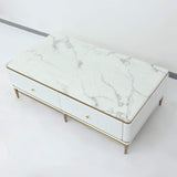 White Faux Marble Rectangle Coffee Table in Gold with Storage 4 Drawers 51.2"-Richsoul-Coffee Tables,Furniture,Living Room Furniture