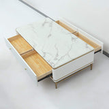 White Faux Marble Rectangle Coffee Table in Gold with Storage 4 Drawers 51.2"-Richsoul-Coffee Tables,Furniture,Living Room Furniture