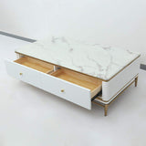White Faux Marble Rectangle Coffee Table in Gold with Storage 4 Drawers 51.2"-Richsoul-Coffee Tables,Furniture,Living Room Furniture