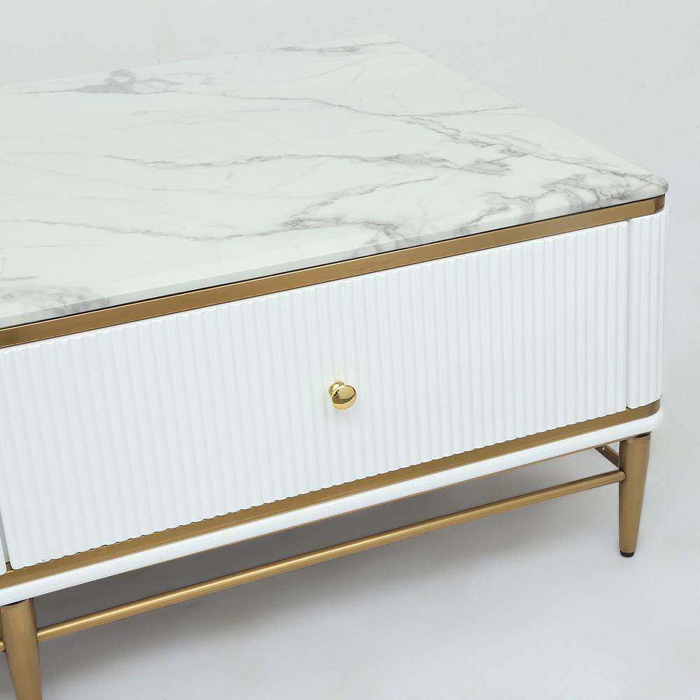 White Faux Marble Rectangle Coffee Table in Gold with Storage 4 Drawers 51.2"-Richsoul-Coffee Tables,Furniture,Living Room Furniture