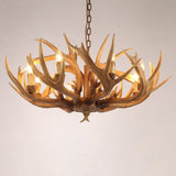 Vintage Resin Deer Horn Antler 6-Light Large Rustic Candelabra Ceiling Chandelier