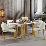 White Dining Chair Modern Cotton & Linen Upholstered Dining Chair in Gold Finish