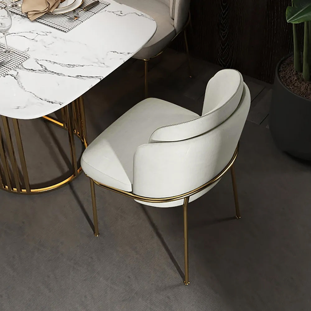 White Dining Chair Modern Cotton & Linen Upholstered Dining Chair in Gold Finish