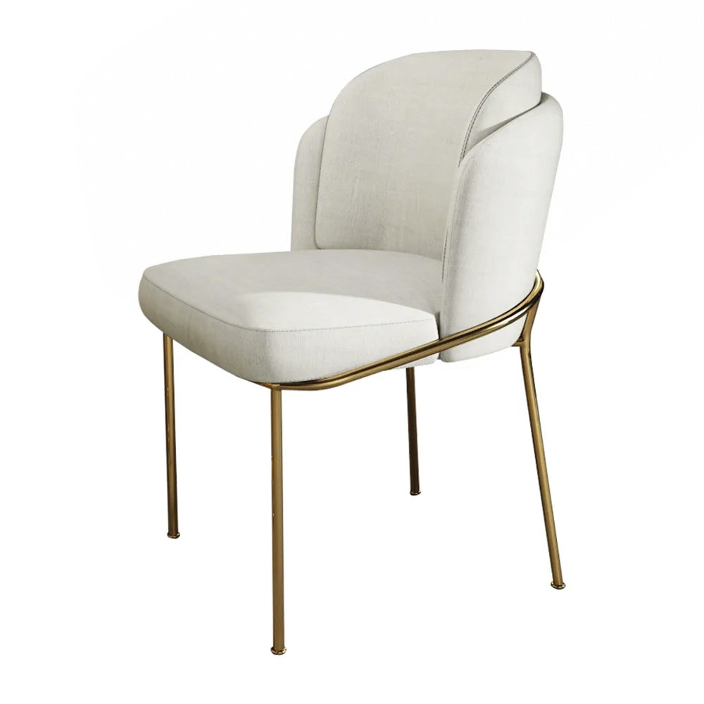 White Dining Chair Modern Cotton & Linen Upholstered Dining Chair in Gold Finish
