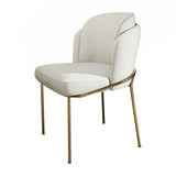 White Dining Chair Modern Cotton & Linen Upholstered Dining Chair in Gold Finish