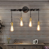 Industrial 4-Light Plumbing Pipe Hanging Exposed Bulb Metal Wall Light in Brushed Black