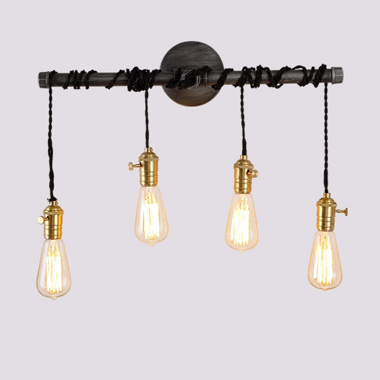 Industrial 4-Light Plumbing Pipe Hanging Exposed Bulb Metal Wall Light in Brushed Black