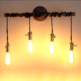 Industrial 4-Light Plumbing Pipe Hanging Exposed Bulb Metal Wall Light in Brushed Black
