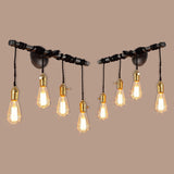 Industrial 4-Light Plumbing Pipe Hanging Exposed Bulb Metal Wall Light in Brushed Black