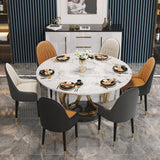 Modern Round White Dining Table for 6 Person Marble Top Gold & Black Pedestal