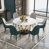 Modern Round White Dining Table for 6 Person Marble Top Gold & Black Pedestal