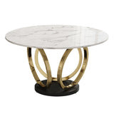 Modern Round White Dining Table for 6 Person Marble Top Gold & Black Pedestal