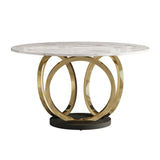 Modern Round White Dining Table for 6 Person Marble Top Gold & Black Pedestal