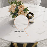 Modern Round White Dining Table for 6 Person Marble Top Gold & Black Pedestal