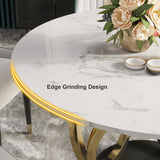 Modern Round White Dining Table for 6 Person Marble Top Gold & Black Pedestal