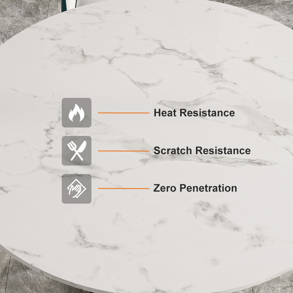Modern Round White Dining Table for 6 Person Marble Top Gold & Black Pedestal