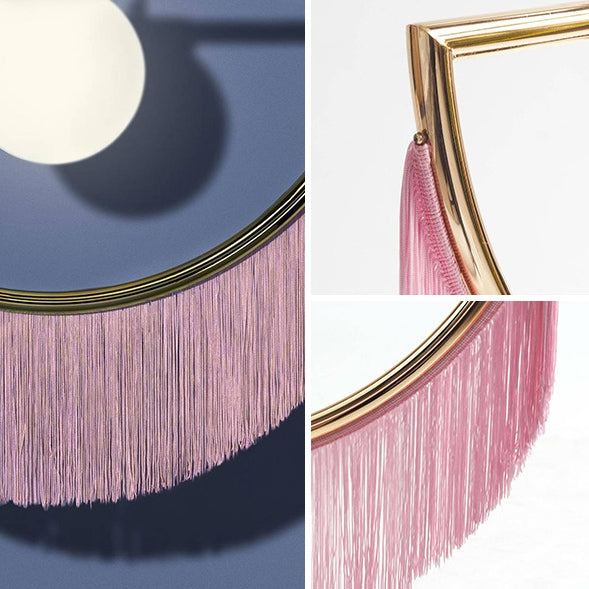 Stylish Dreamy Pink Tassel Pendant Light Fringe Half-Moon Gold Pendant Lamp with Globe Shade
