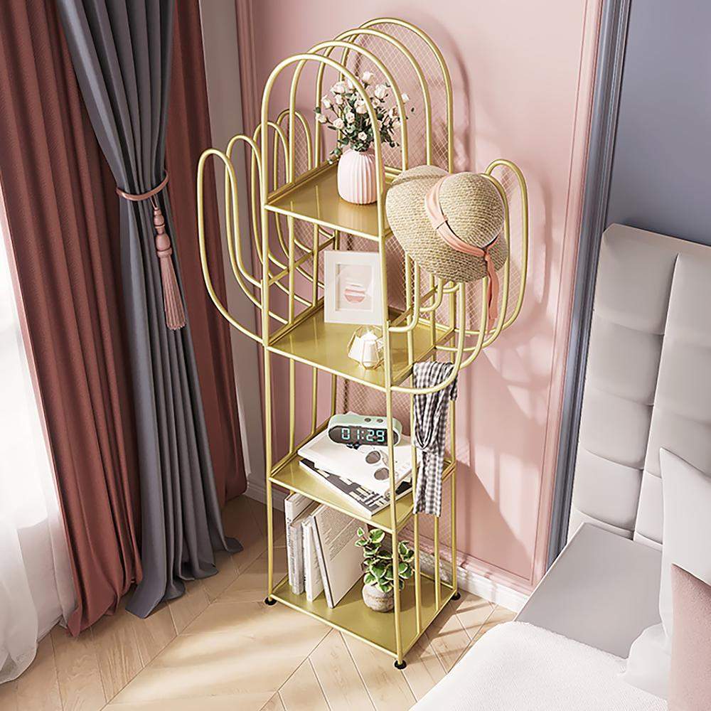 Gold Nightstand Shelf Metal Cactus Shape Bedside Shelves Modern Wall Decor Bedroom-Bookcases & Bookshelves,Furniture,Office Furniture