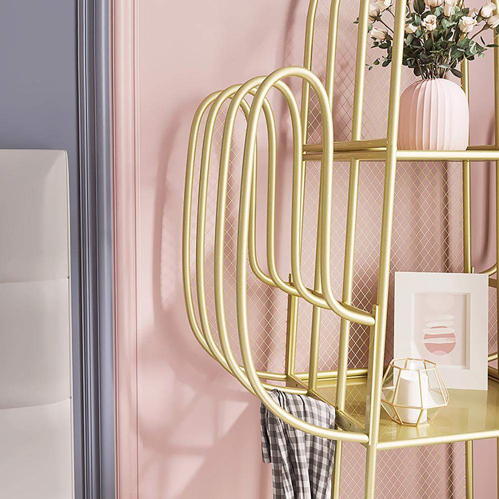 Gold Nightstand Shelf Metal Cactus Shape Bedside Shelves Modern Wall Decor Bedroom-Bookcases & Bookshelves,Furniture,Office Furniture