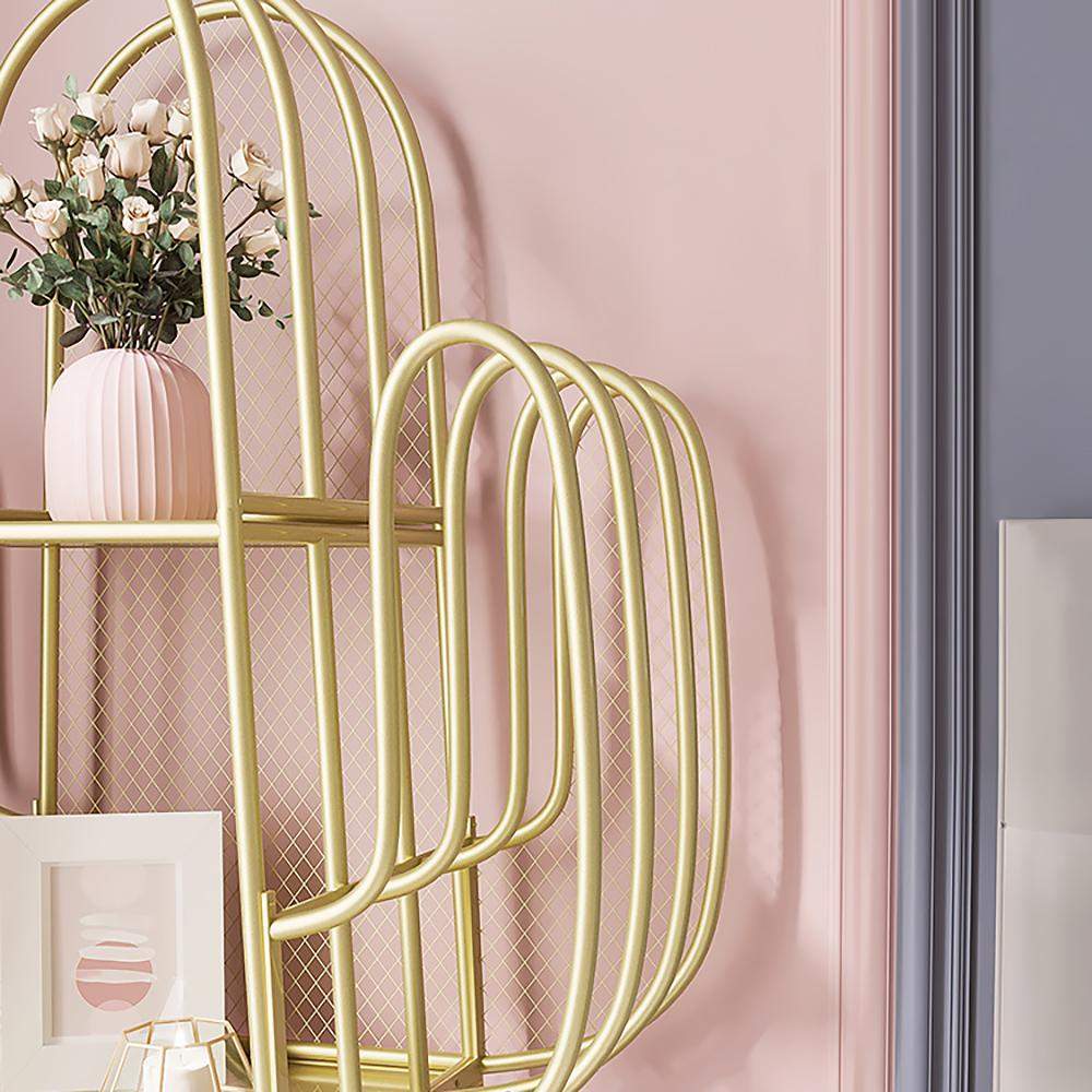 Gold Nightstand Shelf Metal Cactus Shape Bedside Shelves Modern Wall Decor Bedroom-Bookcases & Bookshelves,Furniture,Office Furniture