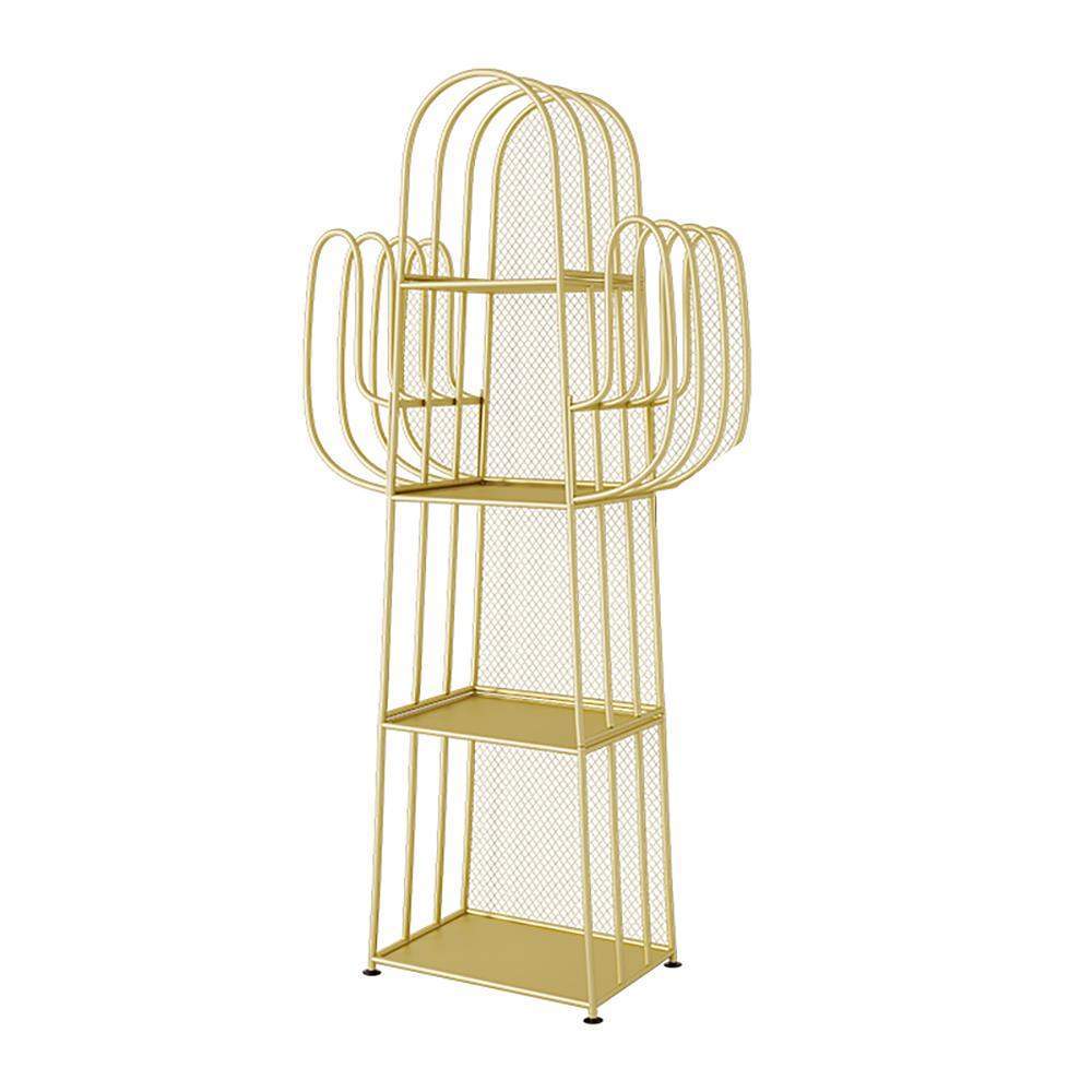 Gold Nightstand Shelf Metal Cactus Shape Bedside Shelves Modern Wall Decor Bedroom-Bookcases & Bookshelves,Furniture,Office Furniture