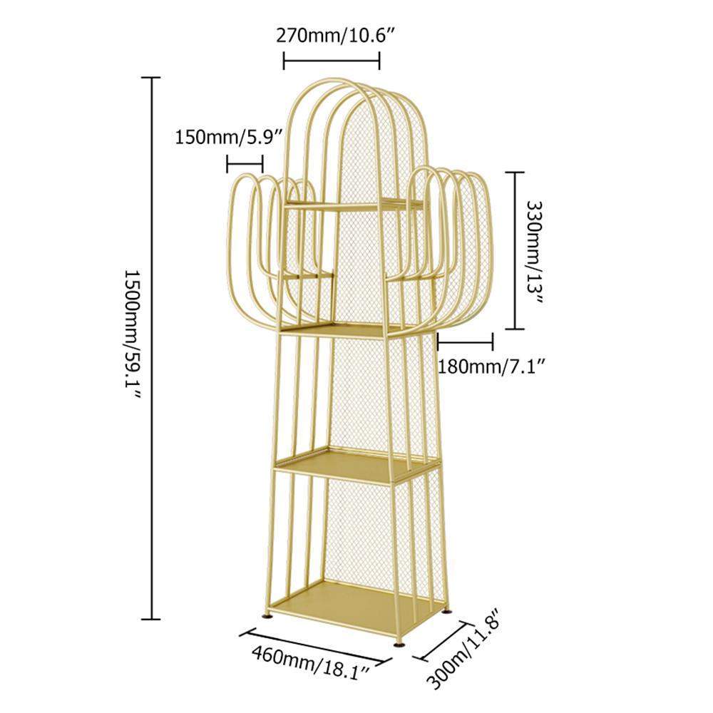 Gold Nightstand Shelf Metal Cactus Shape Bedside Shelves Modern Wall Decor Bedroom-Bookcases & Bookshelves,Furniture,Office Furniture