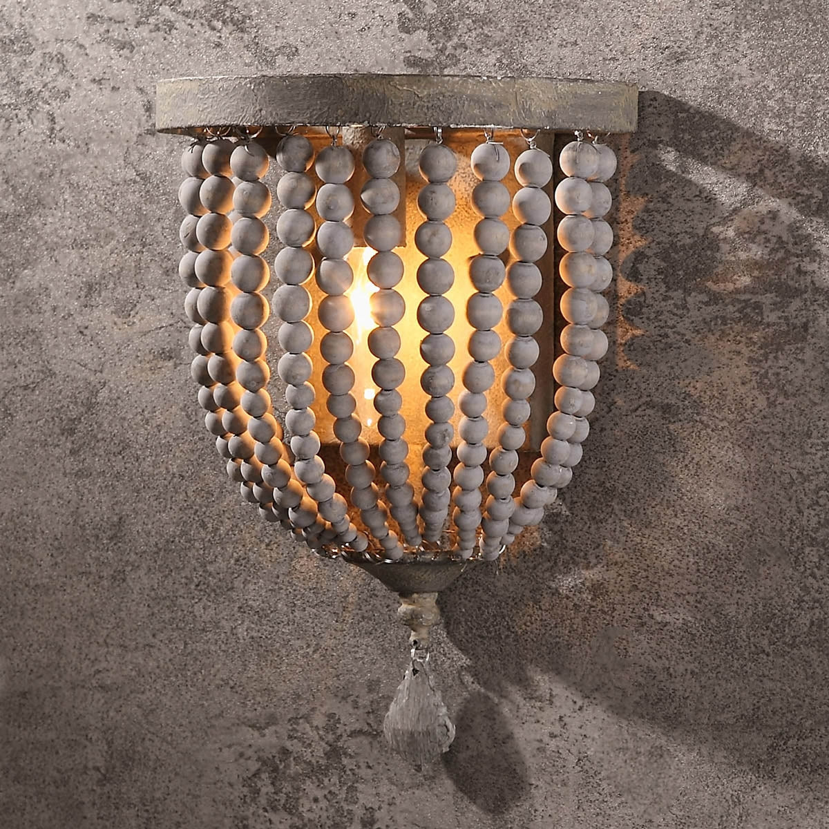 Country Style Single Light Wood Beaded Decorative Indoor Wall Sconce in Distressed