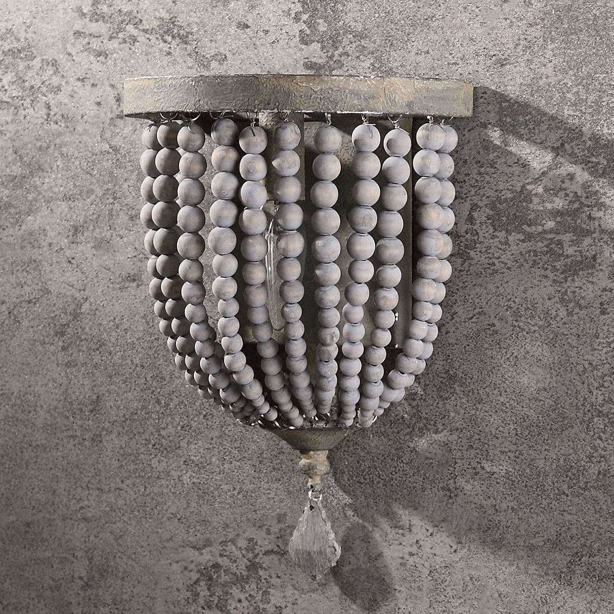 Country Style Single Light Wood Beaded Decorative Indoor Wall Sconce in Distressed