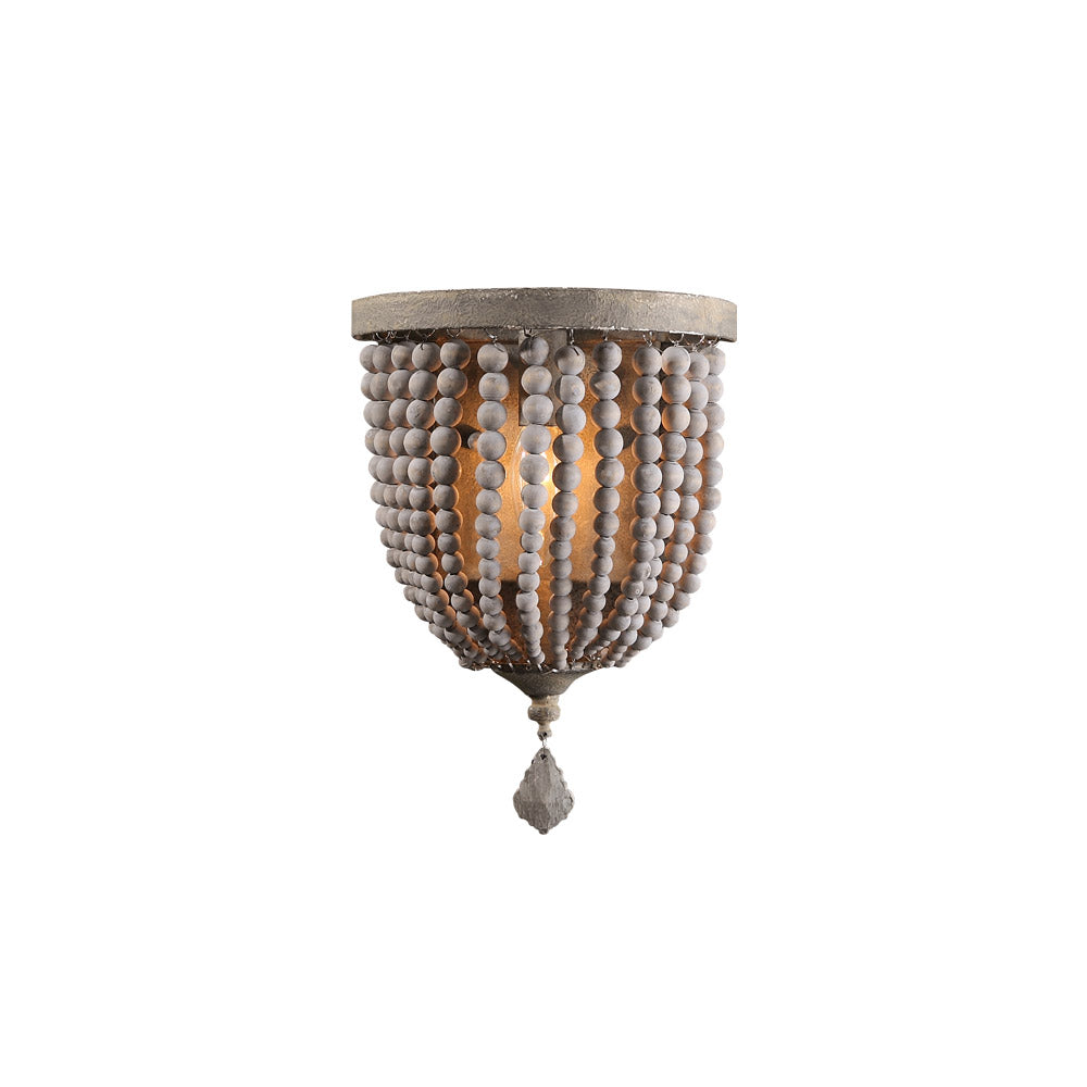 Country Style Single Light Wood Beaded Decorative Indoor Wall Sconce in Distressed