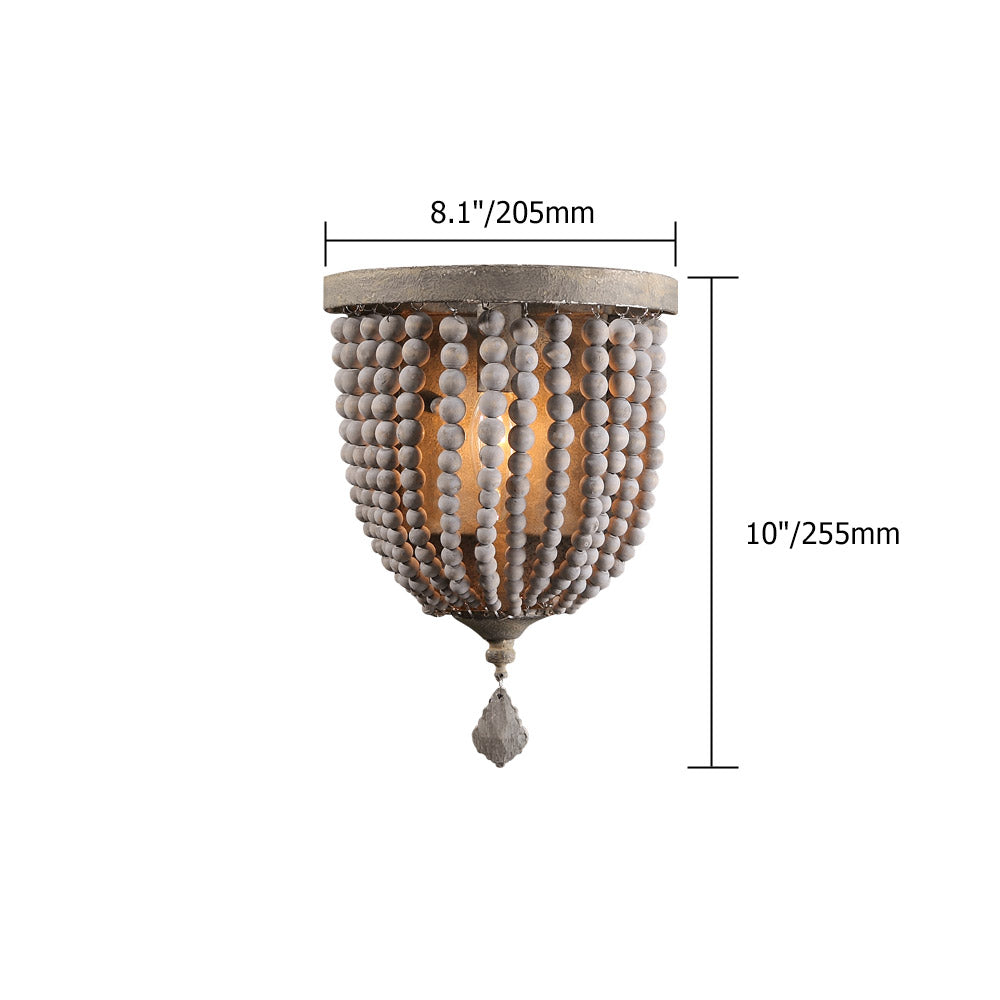 Country Style Single Light Wood Beaded Decorative Indoor Wall Sconce in Distressed