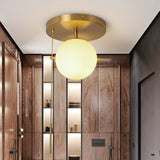 Gidu Mid-Century Pull Chain Ceiling Light Globe Glass Shade Semi Flush Mount Metal in Gold
